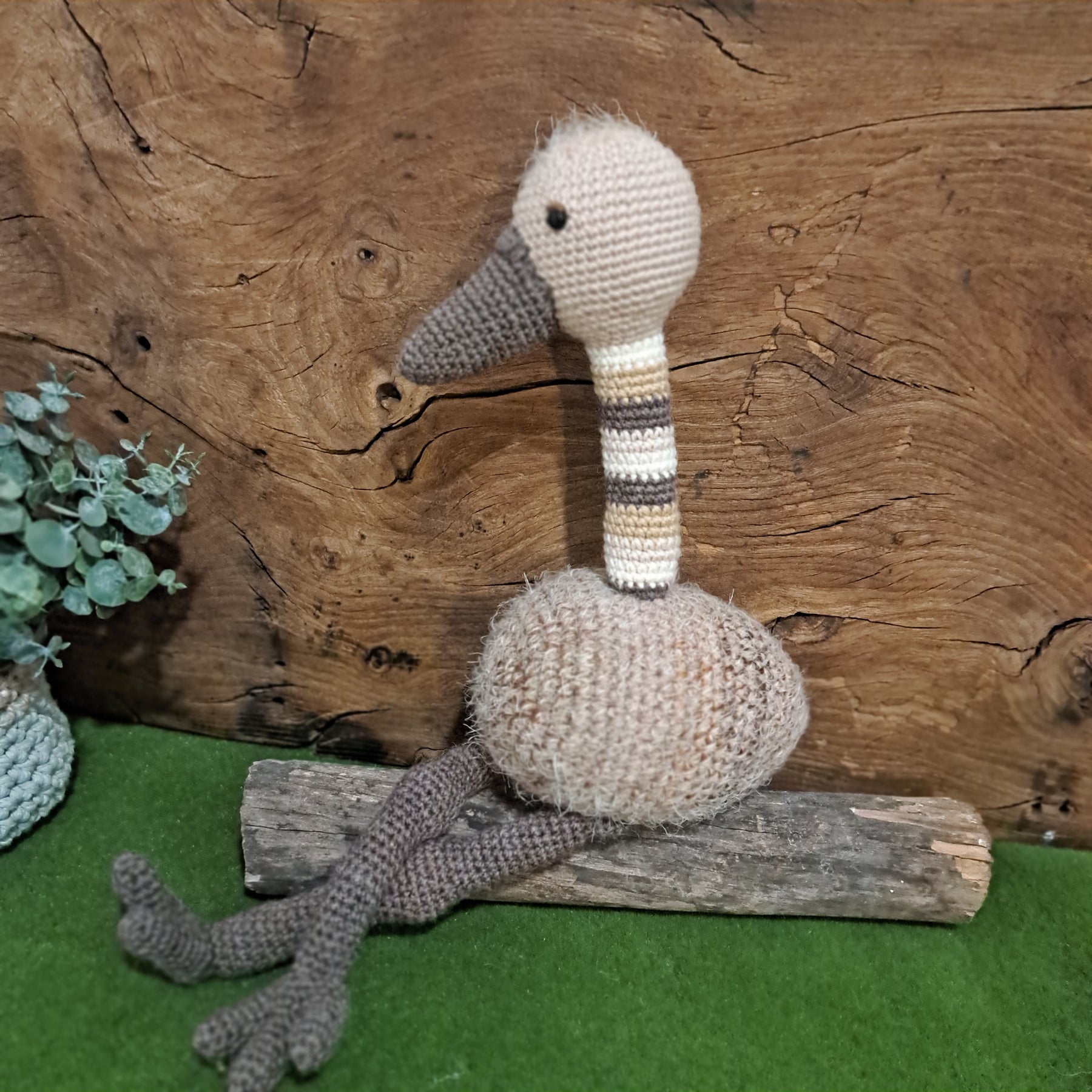 Handmade Crochet emu brown white Australian wool
