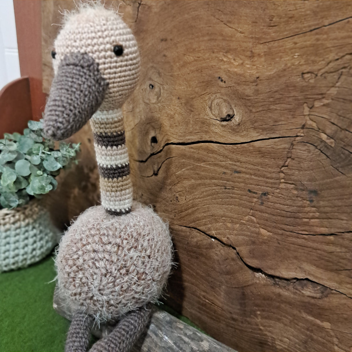 Handmade Crochet emu brown white Australian wool