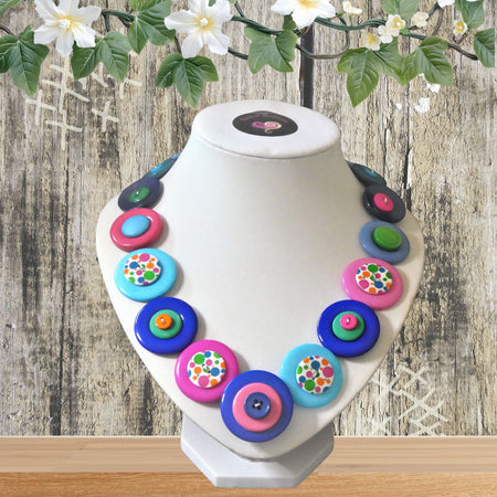 Colourful button necklace - Bubblegum
