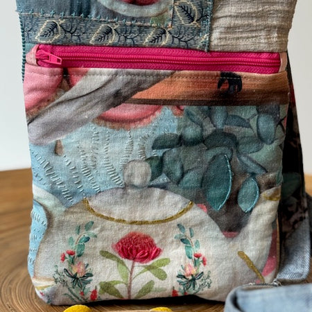 Crossbody Bag - Unique - Embroidered - Textile Art - Collage