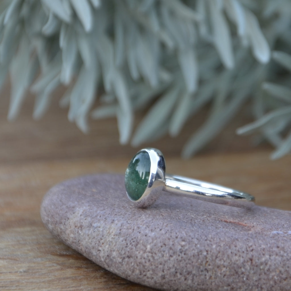 Green Kyanite Silver Ring UK Size O
