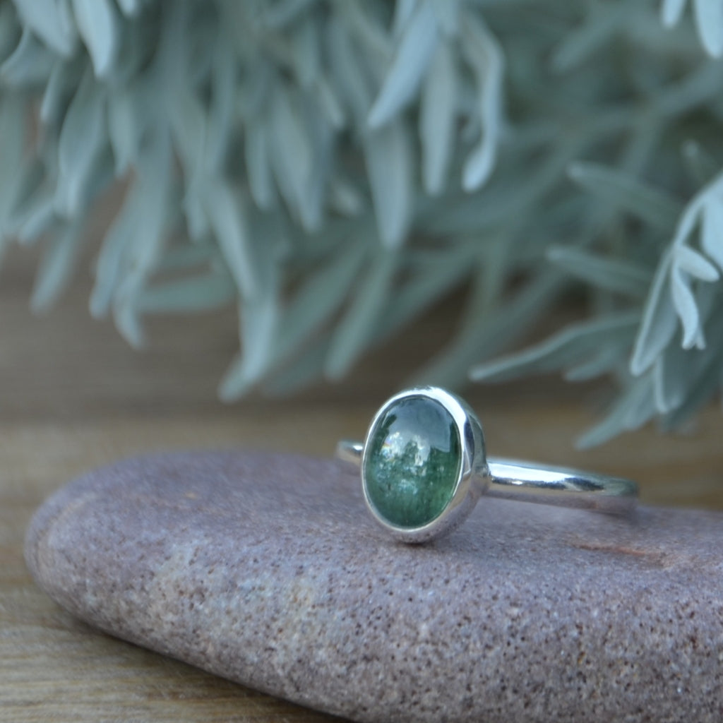 Green Kyanite Silver Ring UK Size O