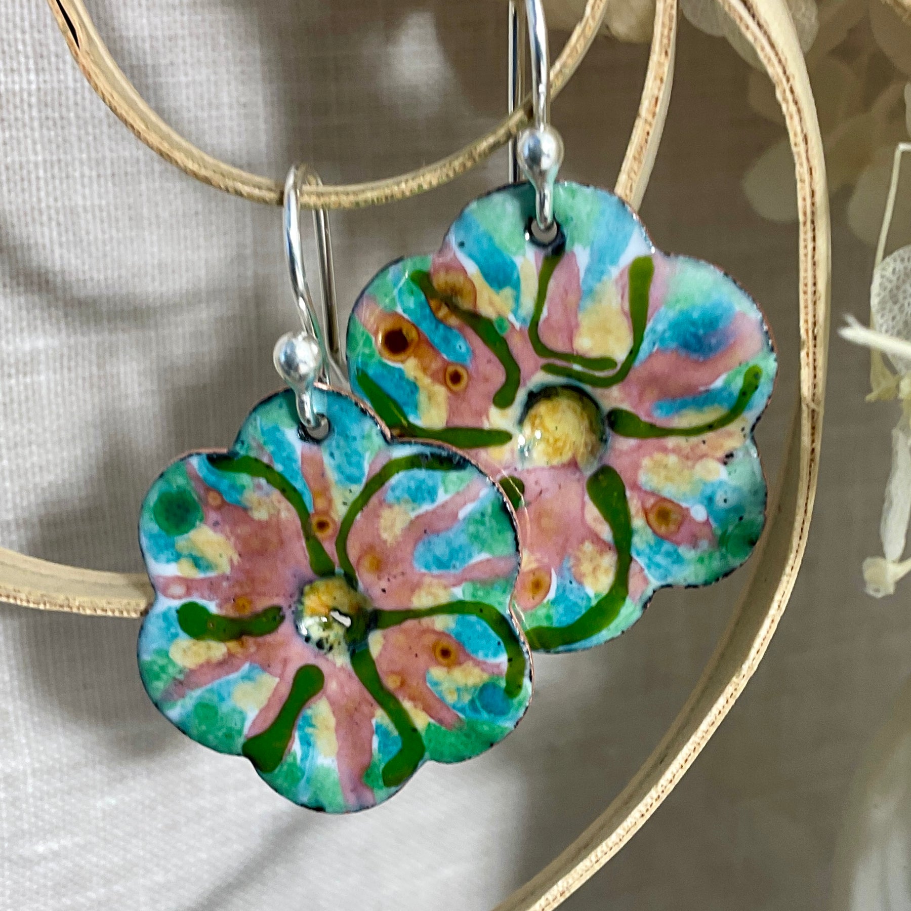 Flowers. Enamel earrings. Handmade