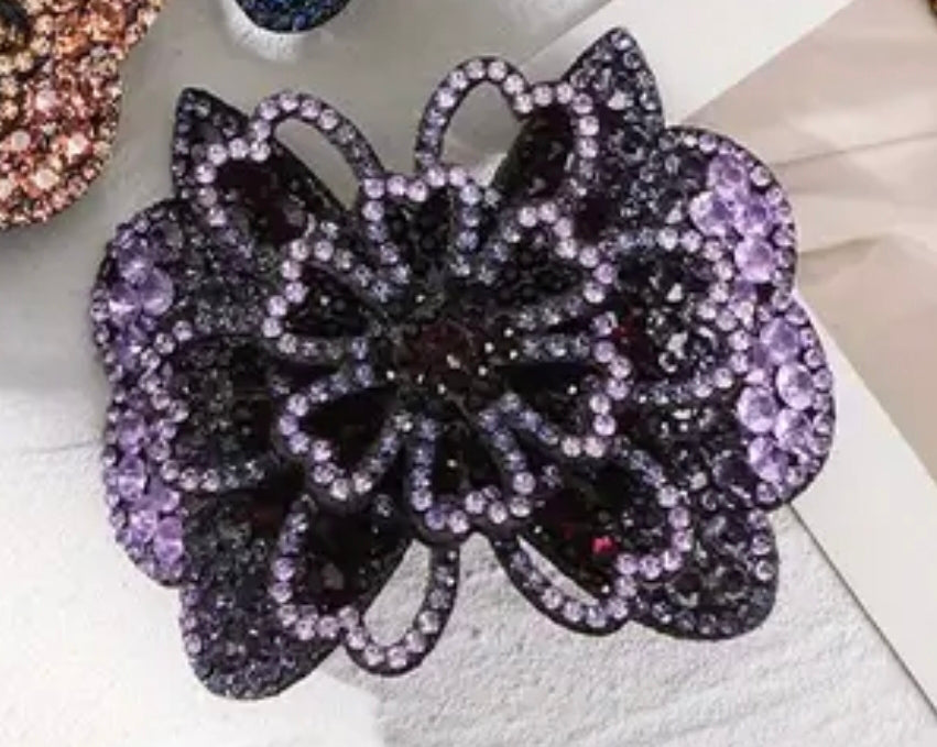 Handmade - Vintage Rhinestone Bling Floral Design Hair Clip