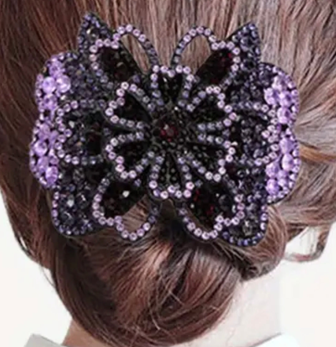 Handmade - Vintage Rhinestone Bling Floral Design Hair Clip