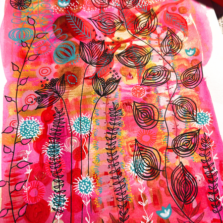 Hand Painted Original Art : Blossoming In Hot Pink