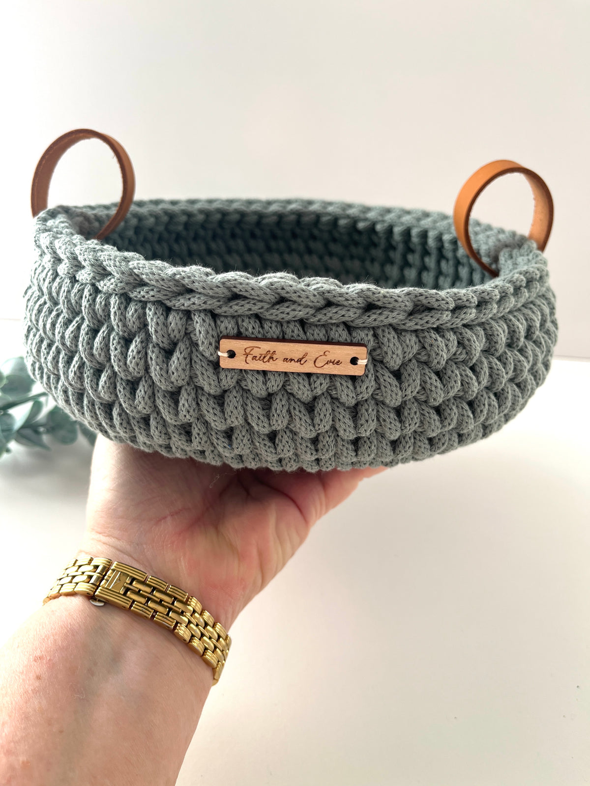 Crochet basket with handles - colour Laurel