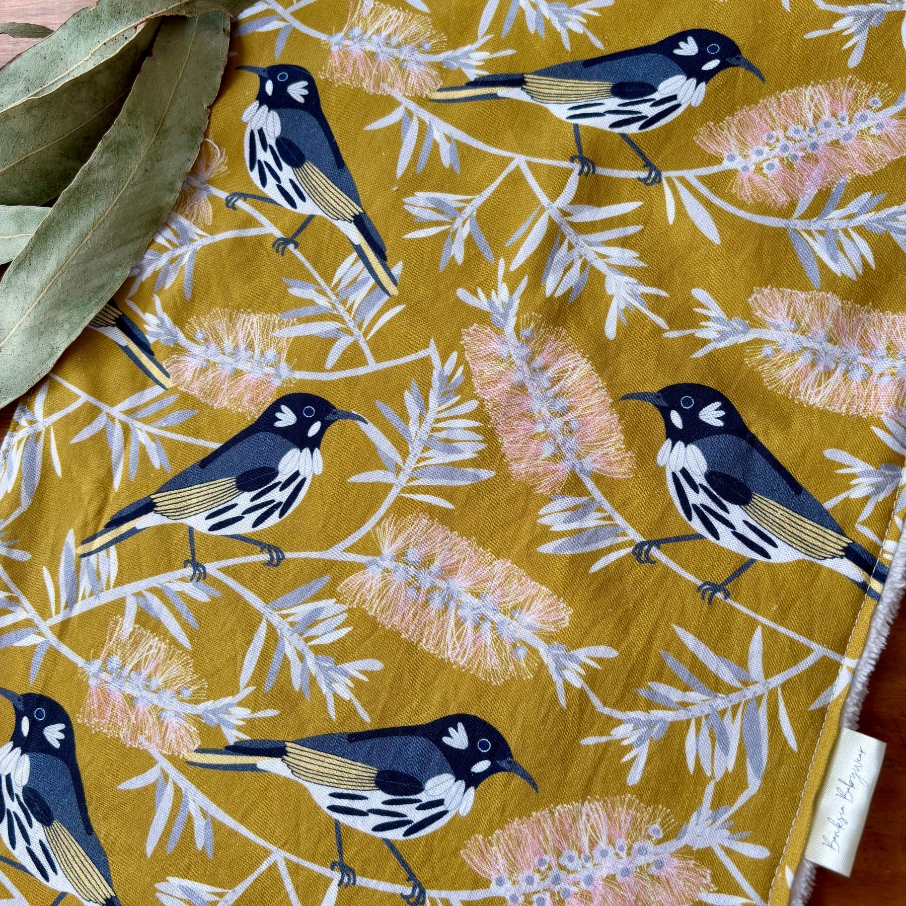 Baby Bib and Burp Cloth Set | Yellow Birds and Banksias | Ready to Ship