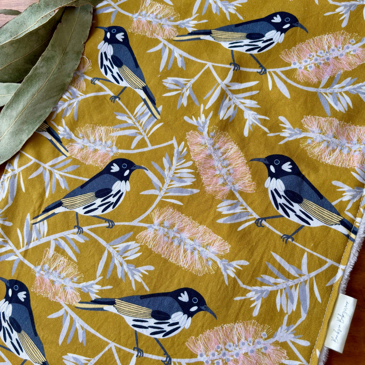 Baby Bib and Burp Cloth Set | Yellow Birds and Banksias | Ready to Ship