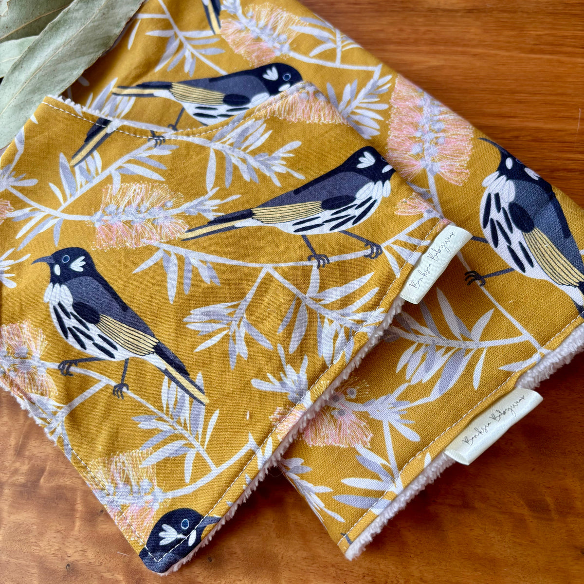 Baby Bib and Burp Cloth Set | Yellow Birds and Banksias | Ready to Ship