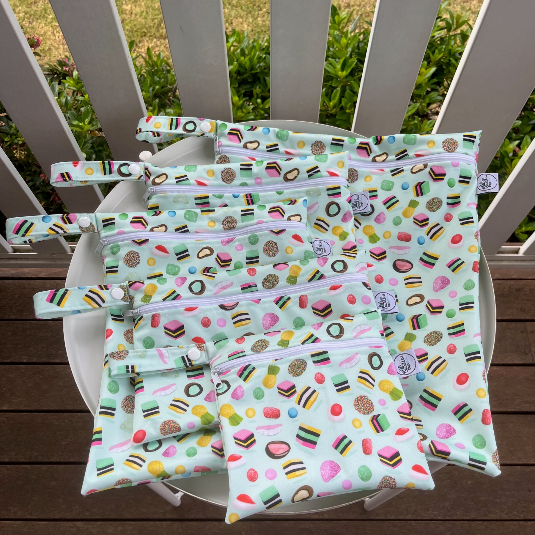 PRE-ORDER Water-resistant wet bags - Assorted Lollies - Pale Green (Annette Winter)