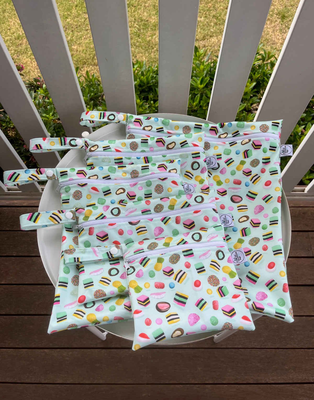 PRE-ORDER Water-resistant wet bags - Assorted Lollies - Pale Green (Annette Winter)