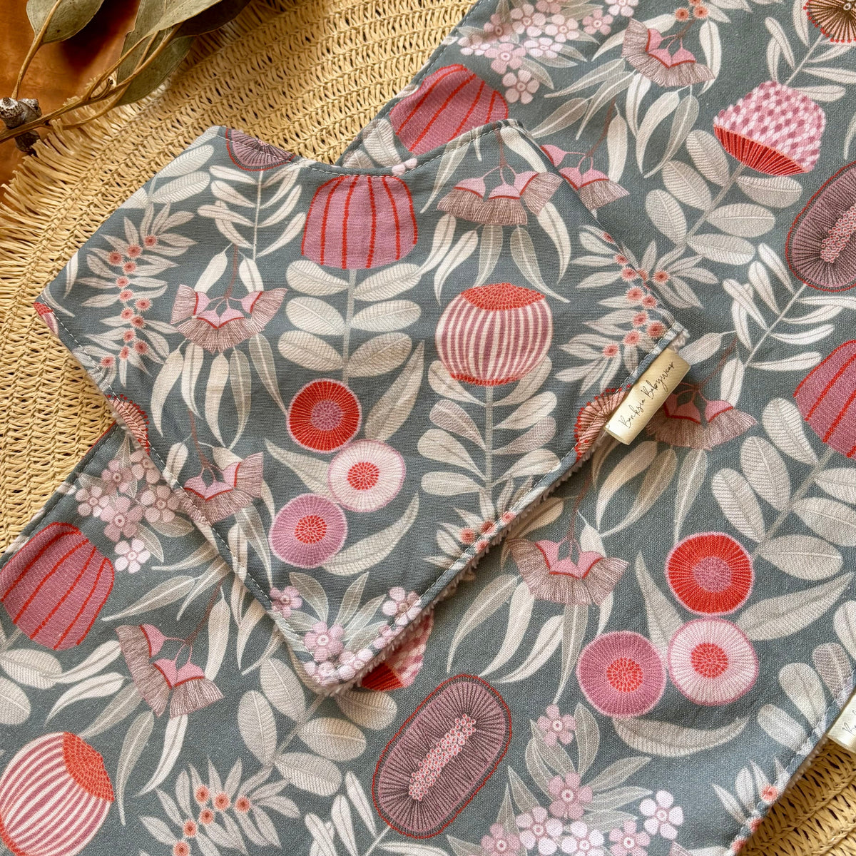 Baby Bib and Burp Cloth Set | Blue Banksias | Ready to Ship