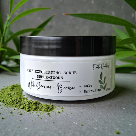 SuperFood face scrub. Seaweed + Spirulina with kale & Bamboo, Gift for Vegan