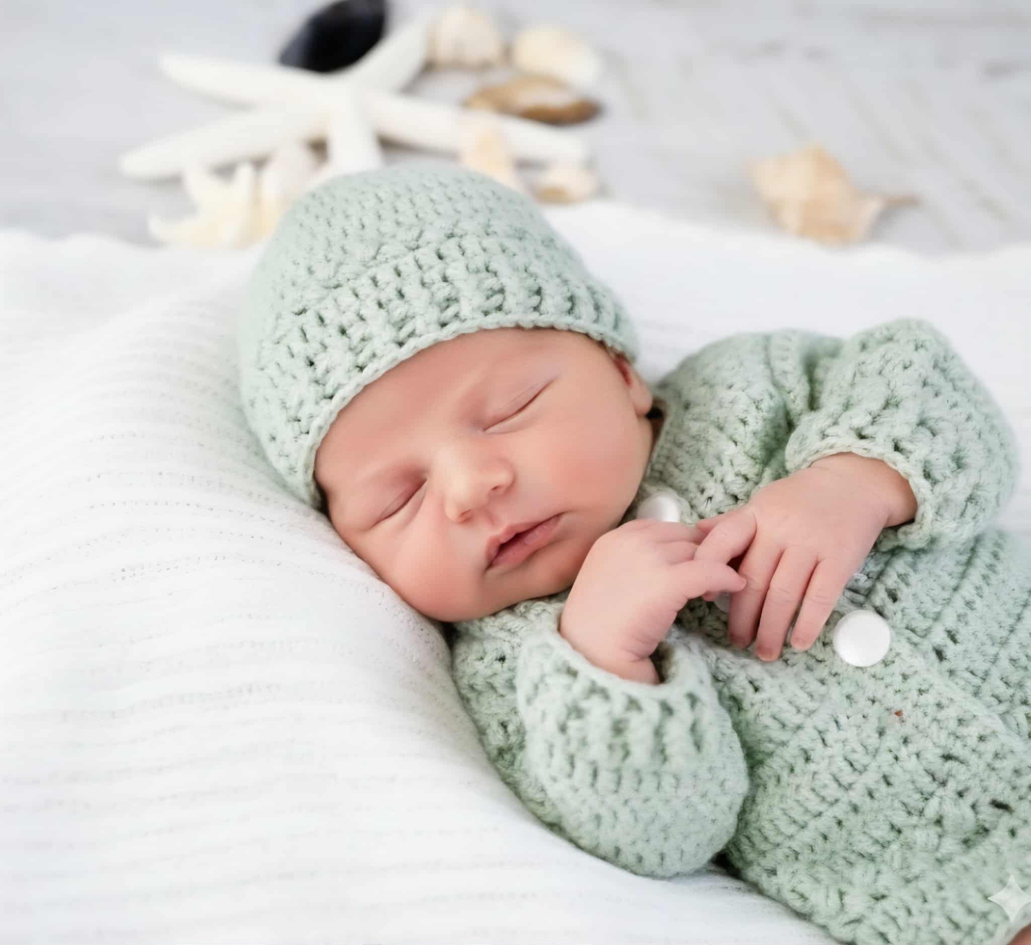 Baby Cardigan | Newborn | Sage Green | Handmade | Crochet | Jacket | Beanie