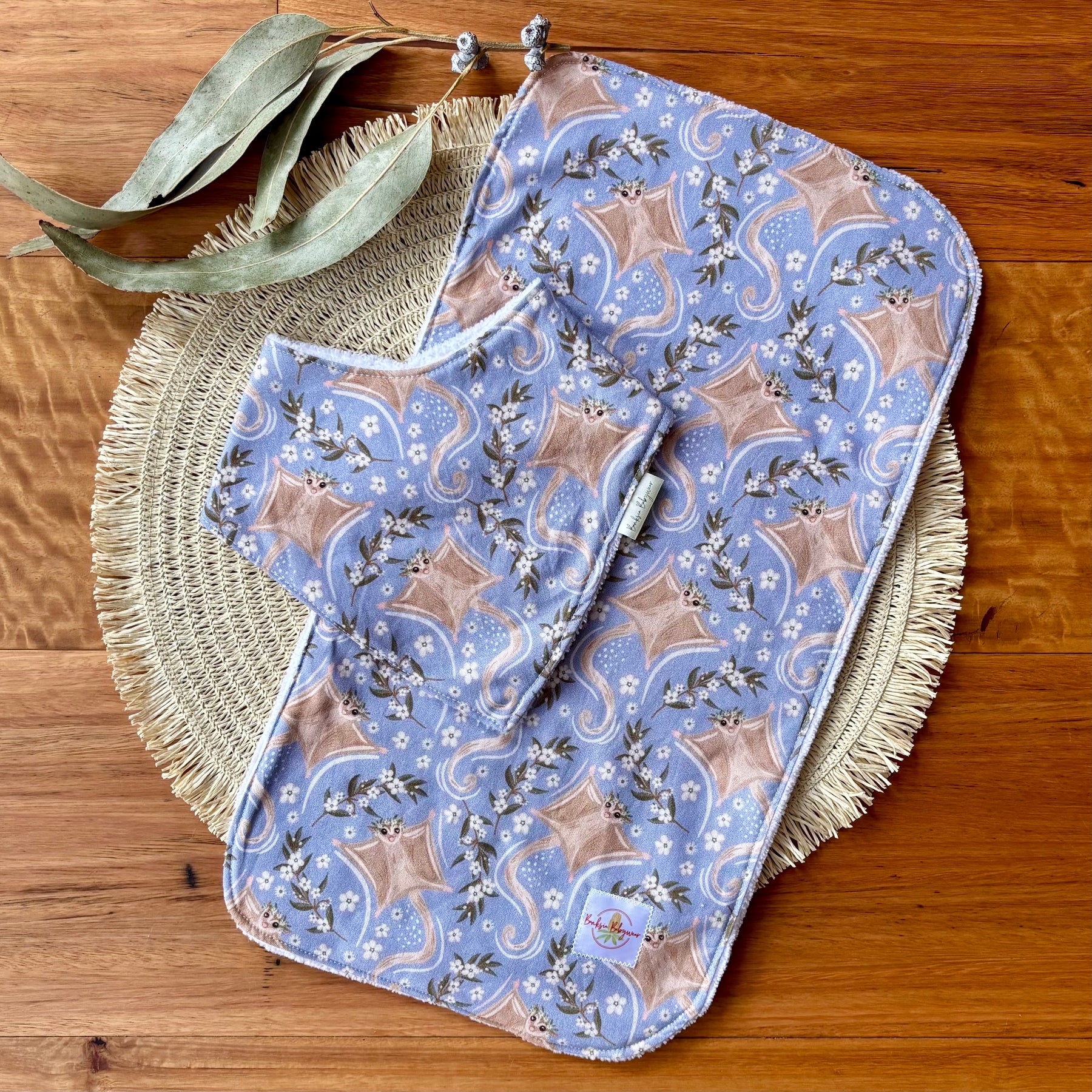 Baby Bib and Burp Cloth Set | Sugar Gliders | Made to order