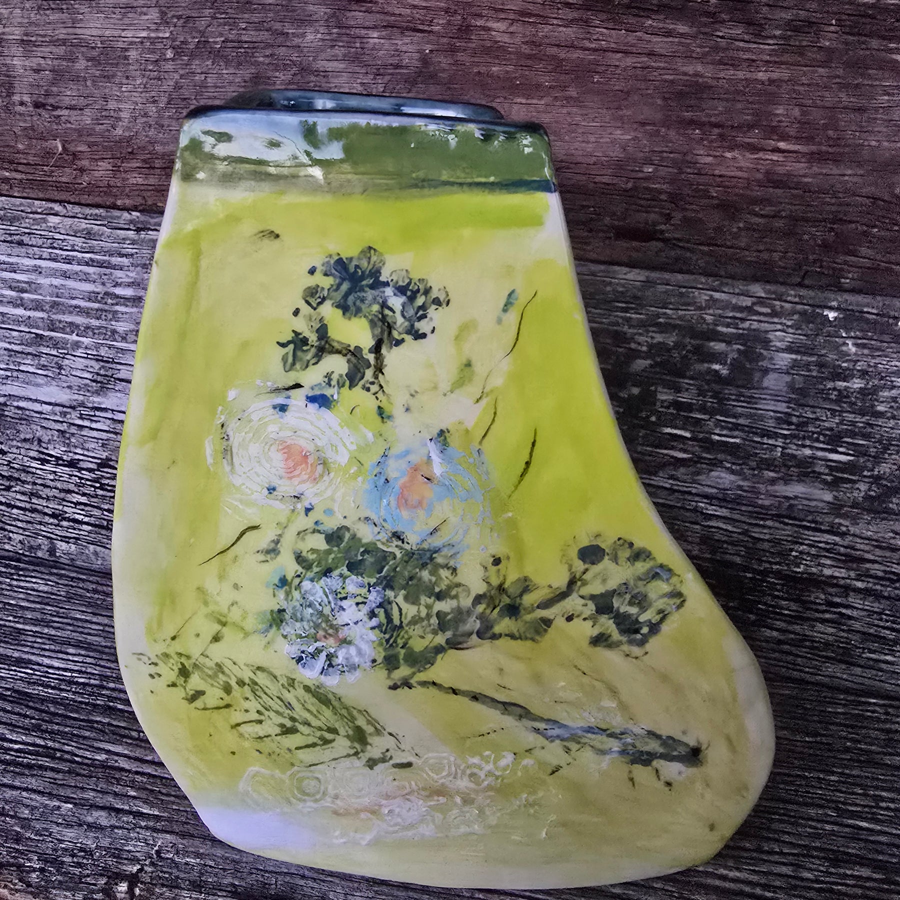 Whimsical hand painted and printed vase