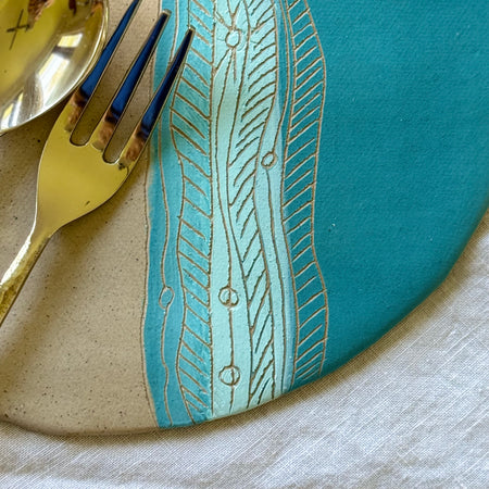 Handmade Ceramic Charcuterie Board + Leather Snap | Tides | Coastal Pottery