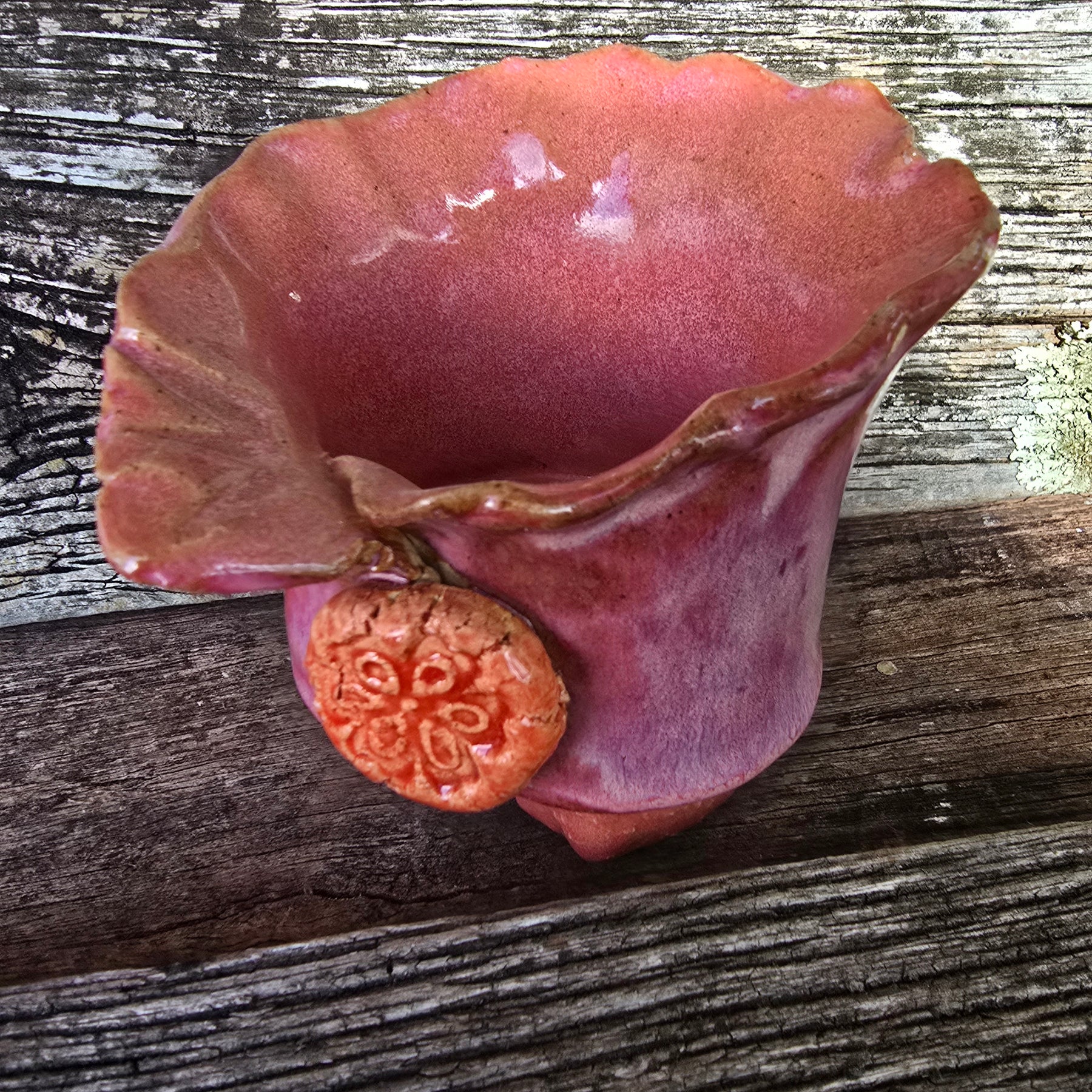 Whimsical pink and orange trinket bowl