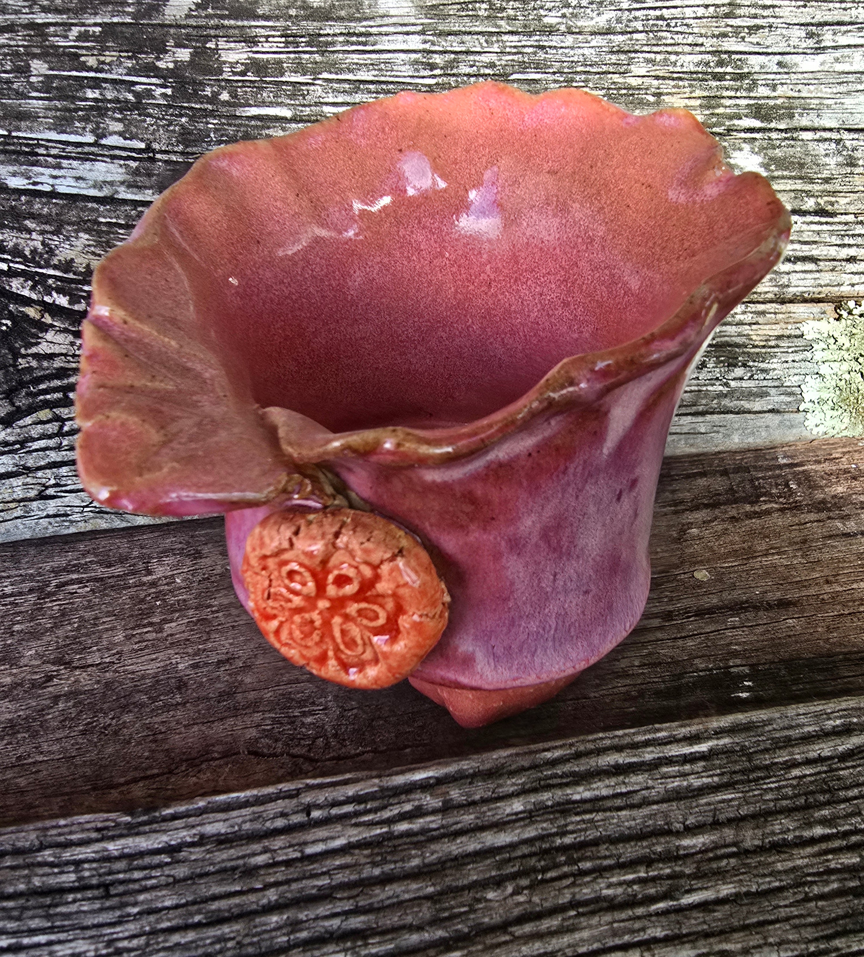 Whimsical pink and orange trinket bowl
