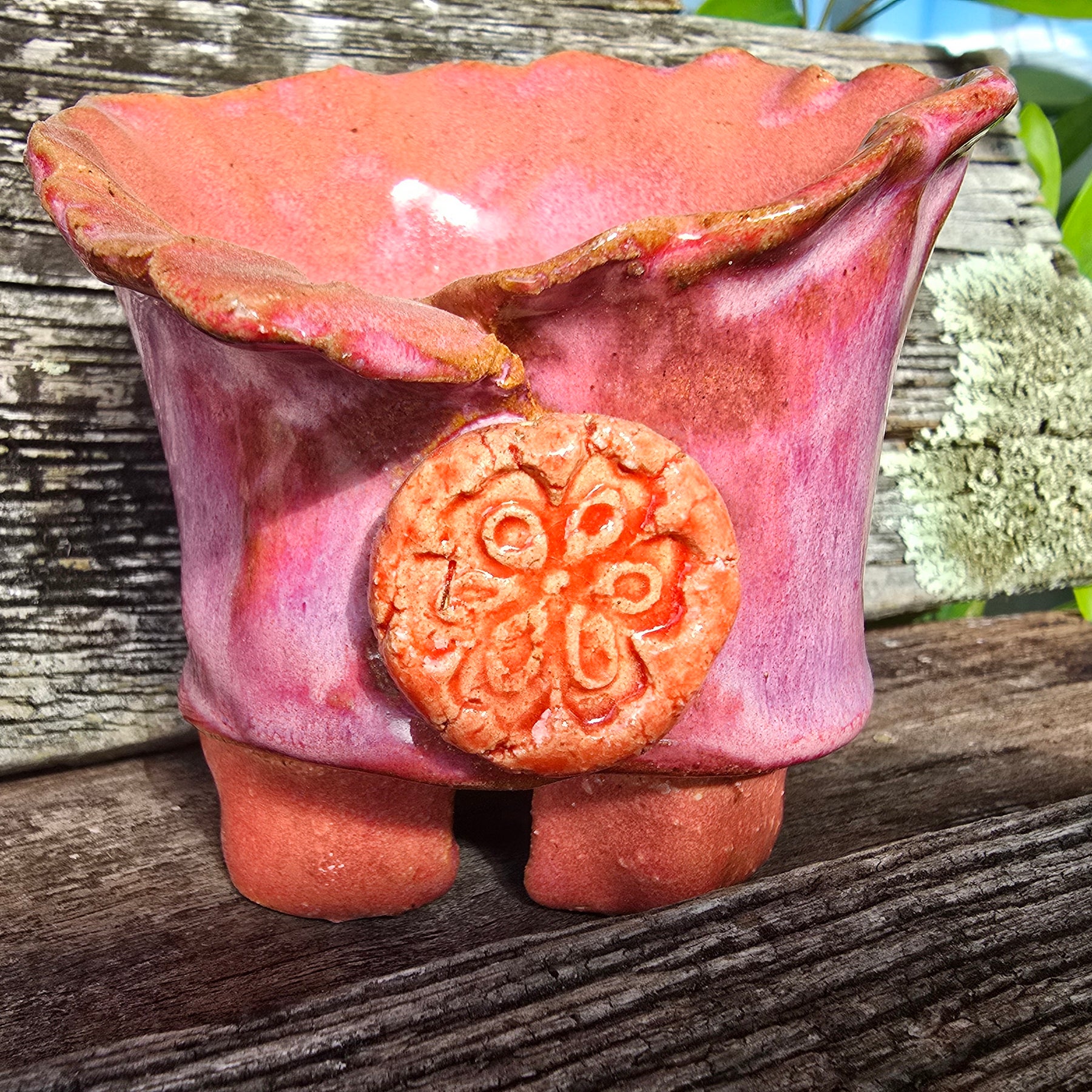 Whimsical pink and orange trinket bowl