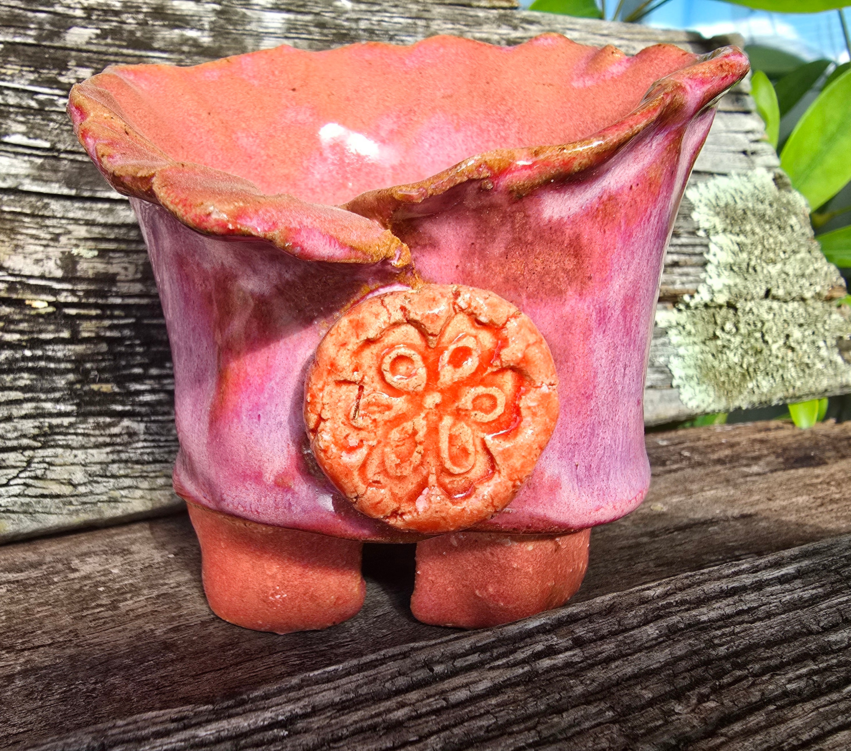 Whimsical pink and orange trinket bowl
