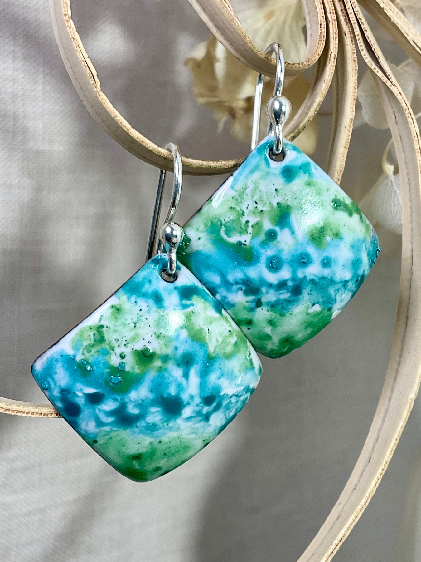 Blue Green Bliss. Enamel earrings. Handmade