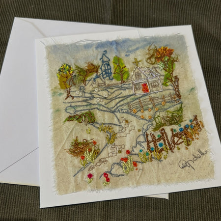 Greeting Card - Hand painted and Hand Embroidered Country Scene