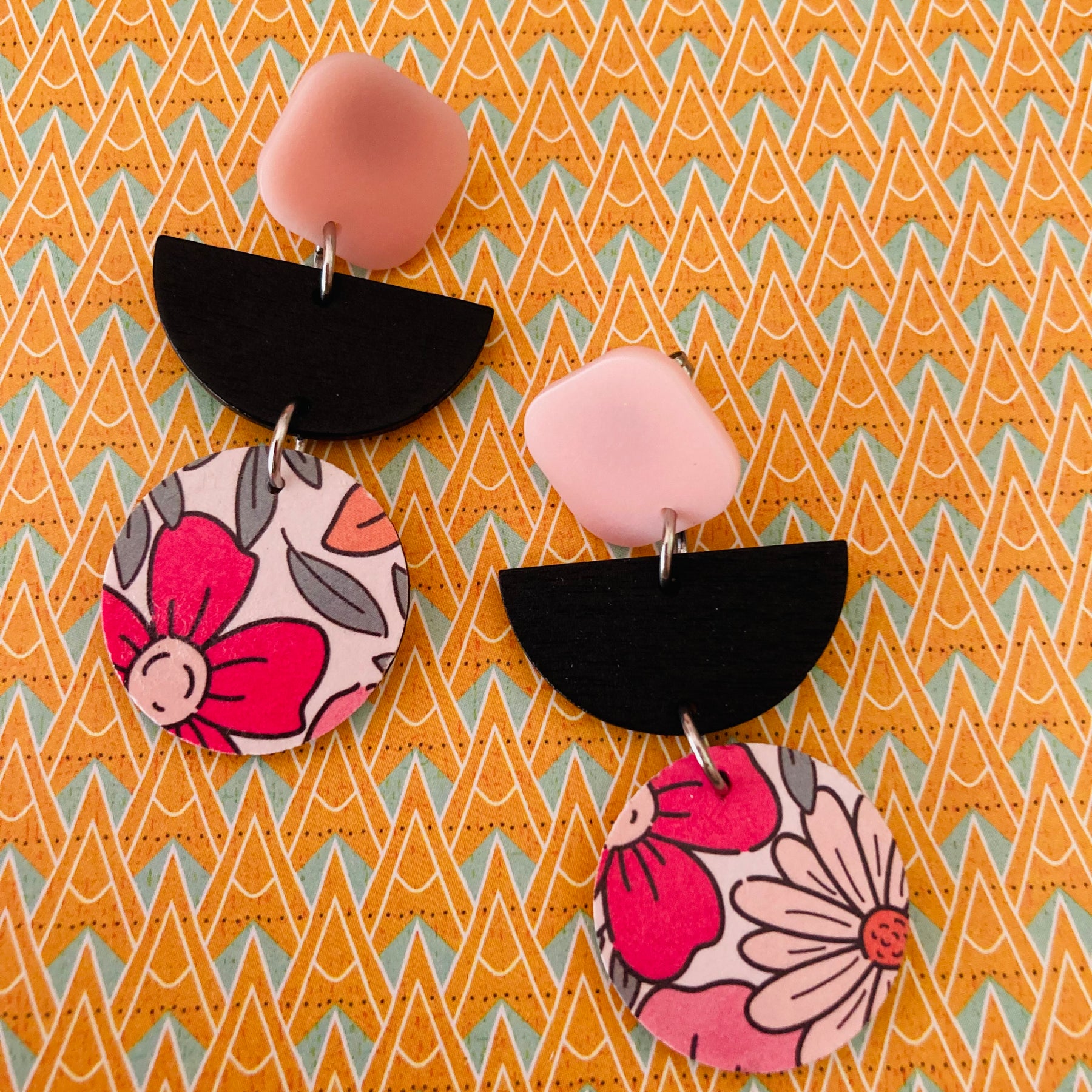 Spring flower triple layer earrings