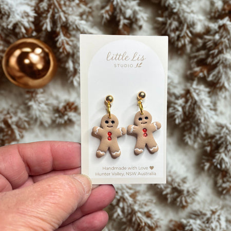 Gingerbread Christmas Earrings - Handmade Polymer Clay