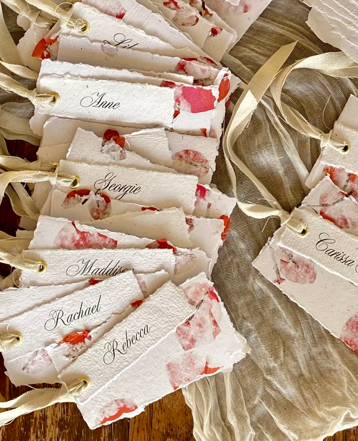 Handmade Paper Wedding Place Cards Personalised with Guest names (Bundle of 5)