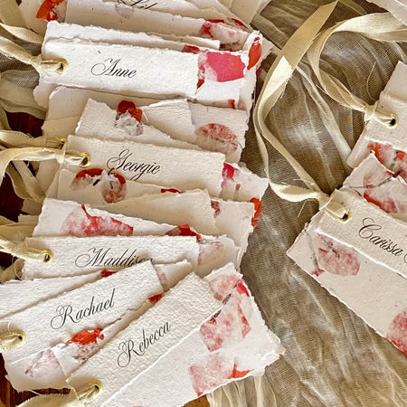 Handmade Paper Wedding Place Cards Personalised with Guest names (Bundle of 5)