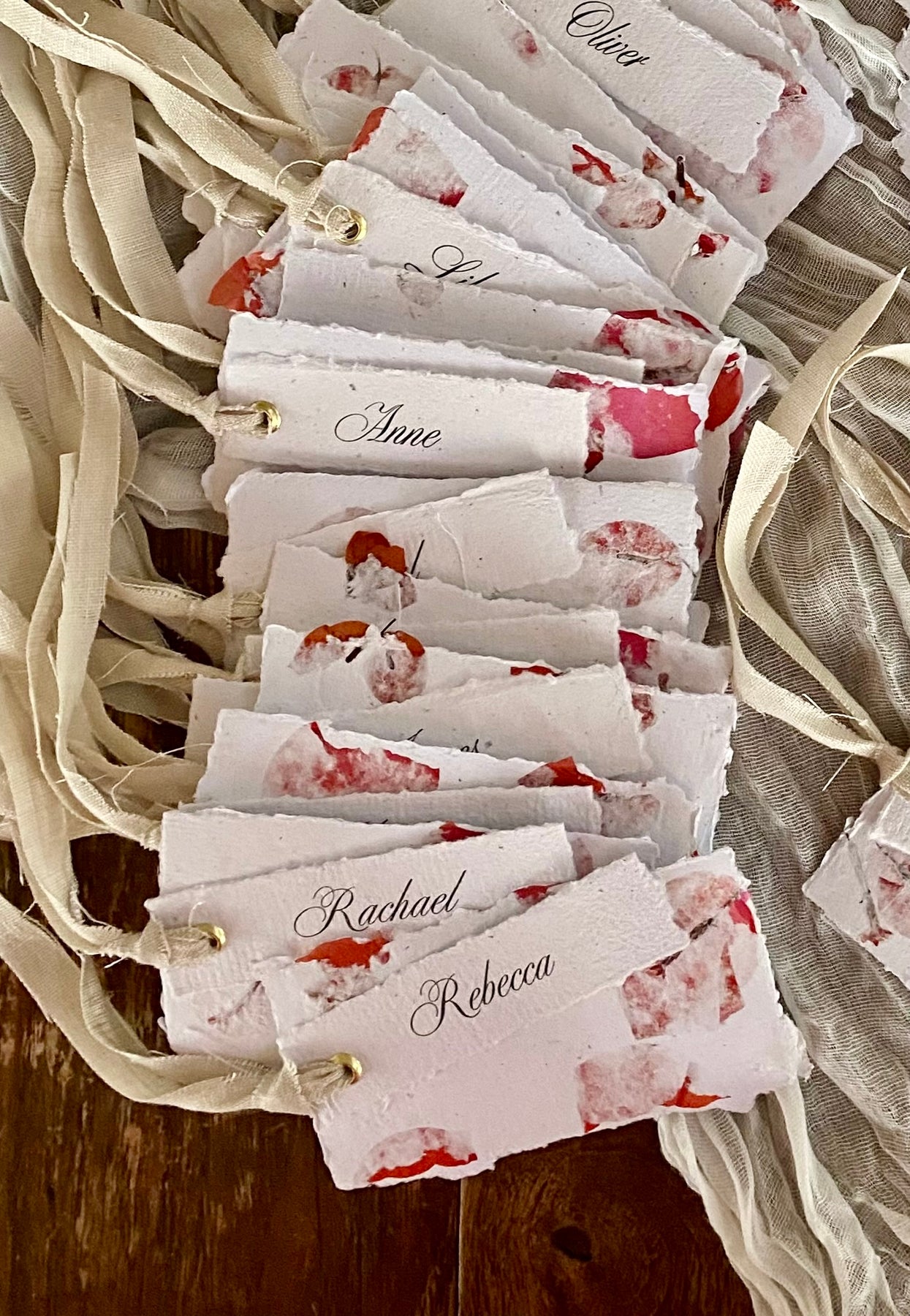Handmade Paper Wedding Place Cards Personalised with Guest names (Bundle of 5)