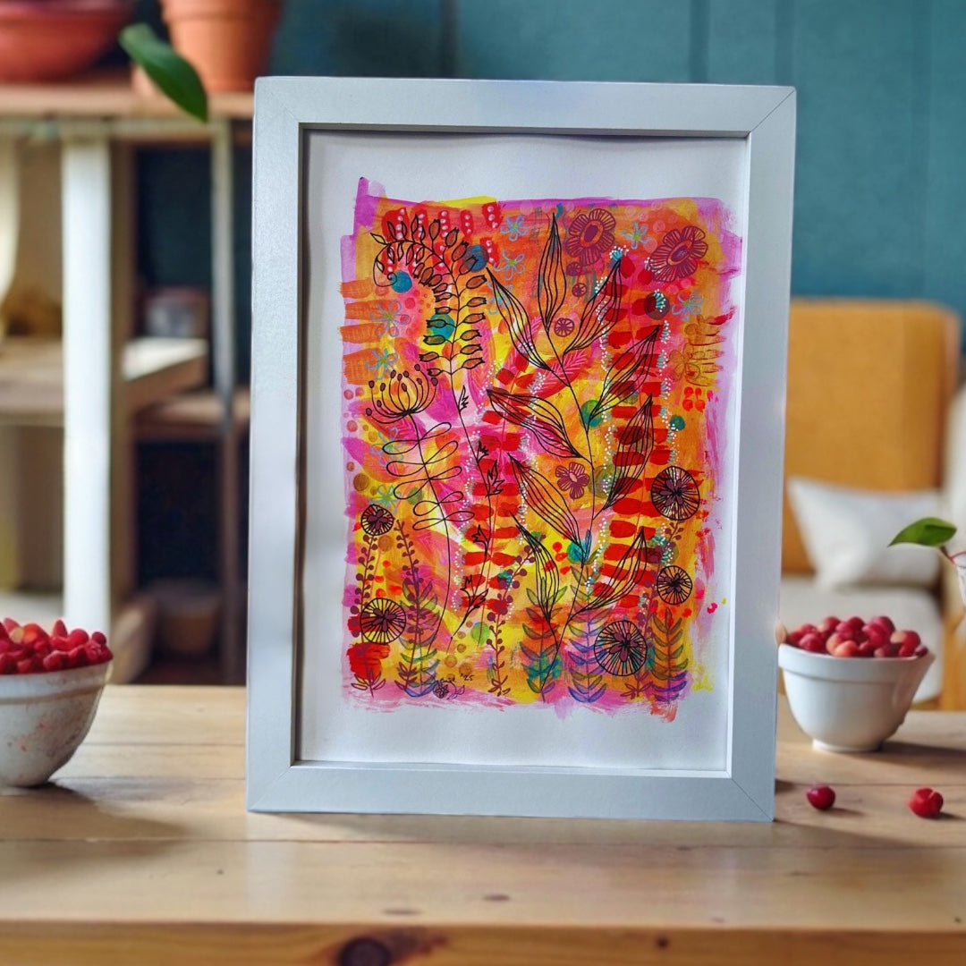 Original Hand Painted Art :  Summer Beach Garden