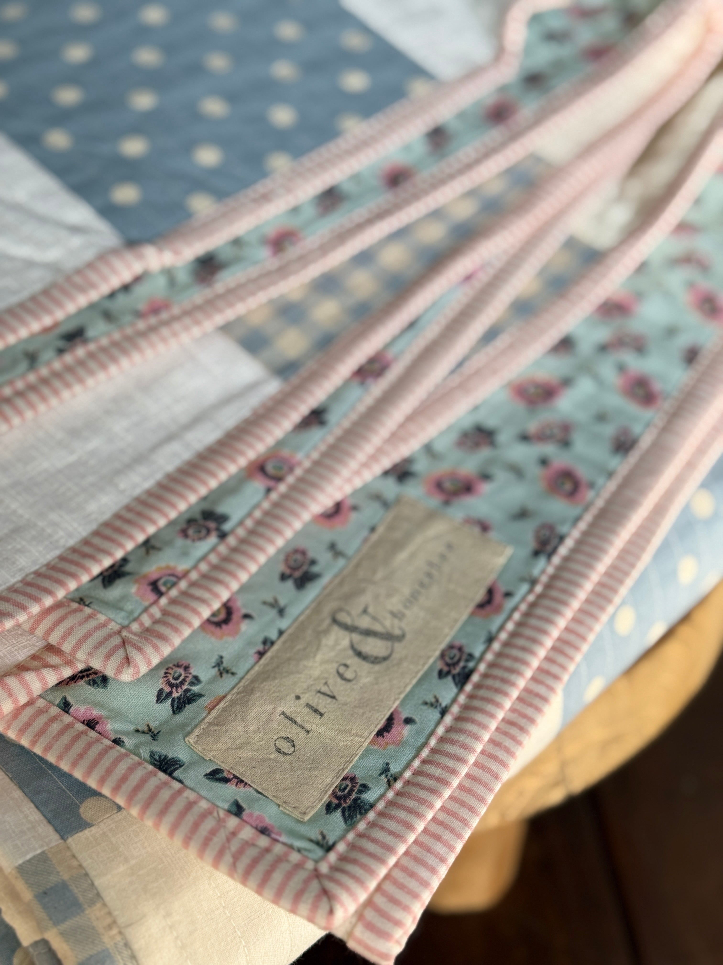 Blue Skies Patchwork Quilt: Coastal Inspired Soft Blue & Cream