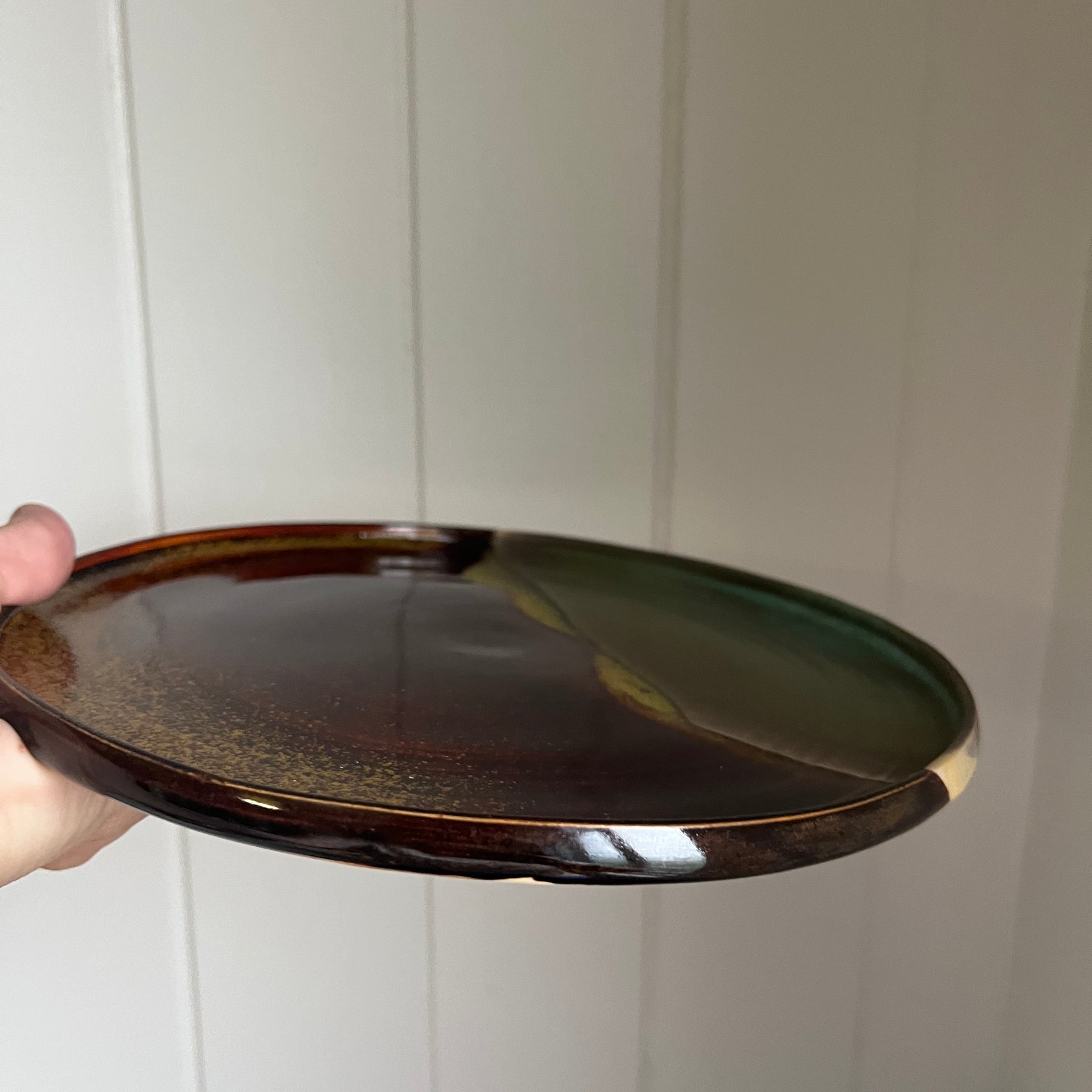 Ceramic Plate - Temoku Gold & Turquoise