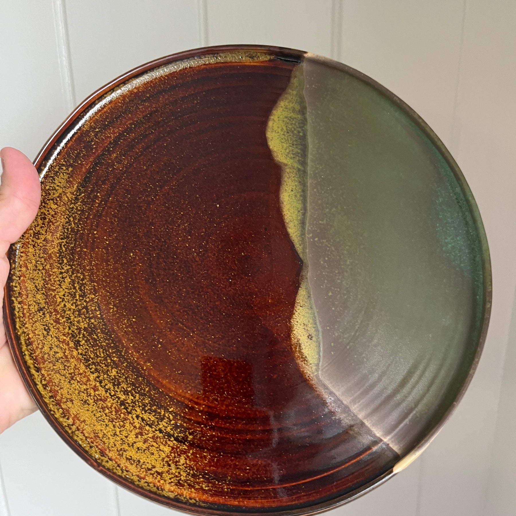 Ceramic Plate - Temoku Gold & Turquoise