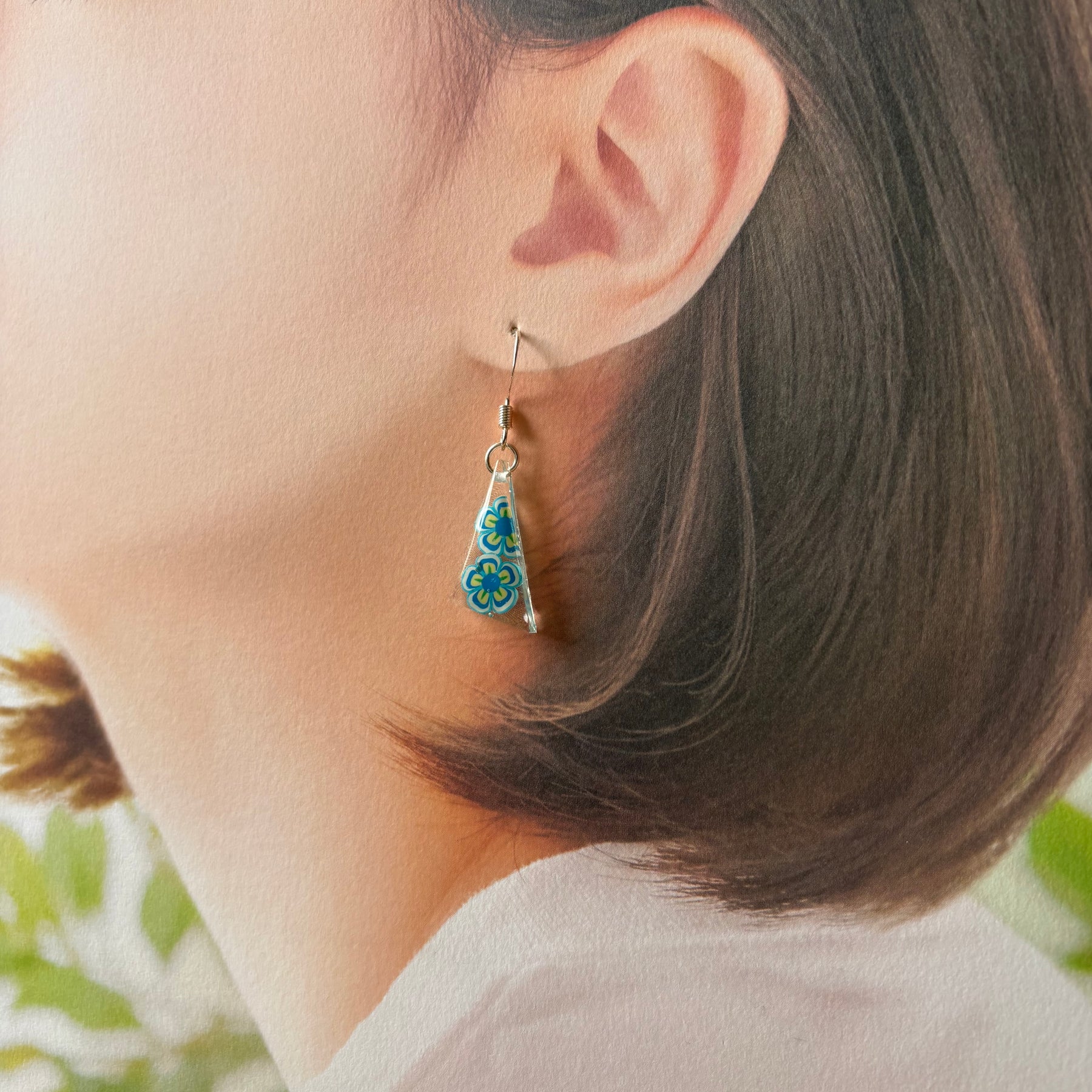 Light blue flowers resin earrings