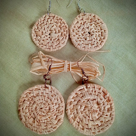 Woven Raffia Spiral Earrings, Various colours