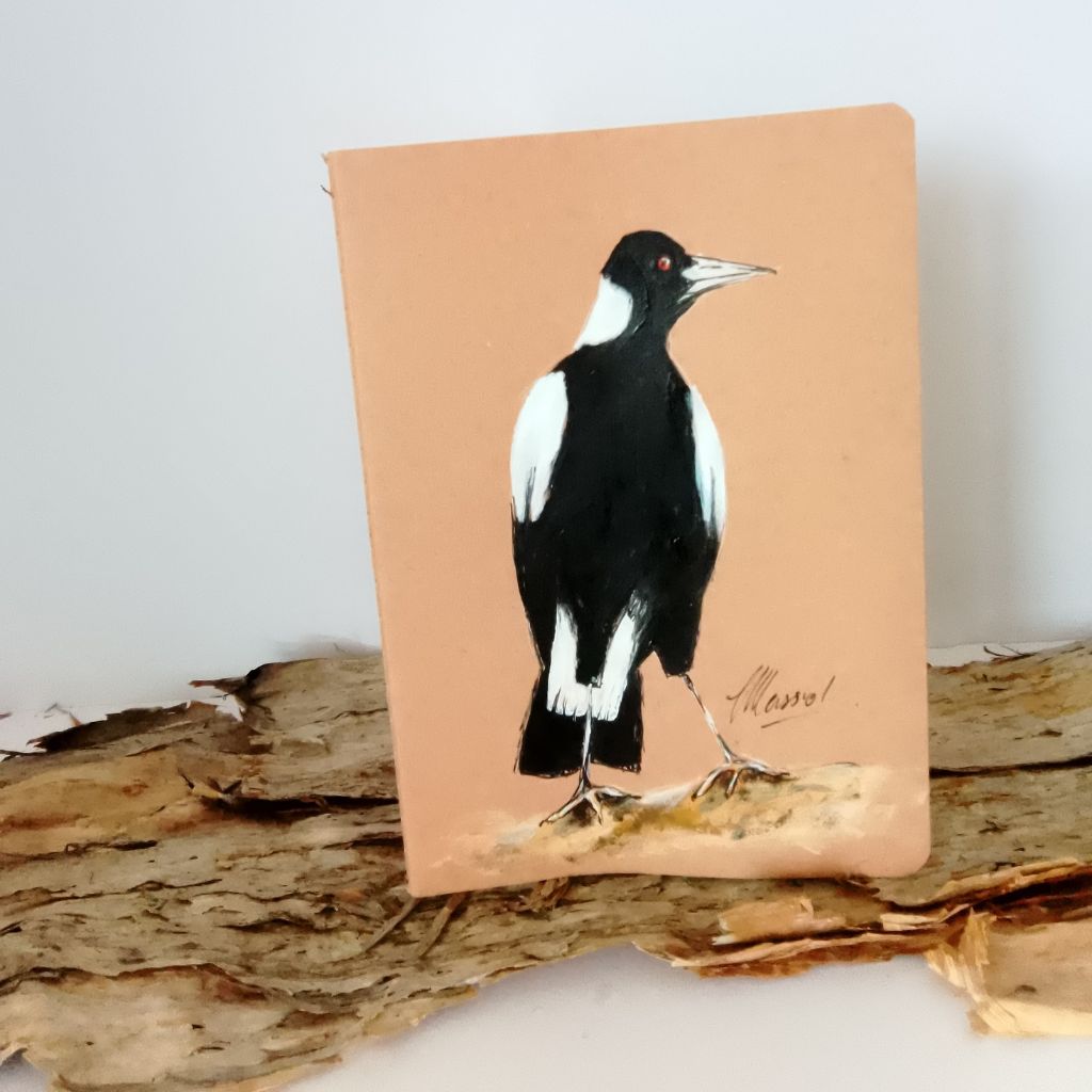 Handpainted Magpie Cotton Bound Notebook -  (custom order)
