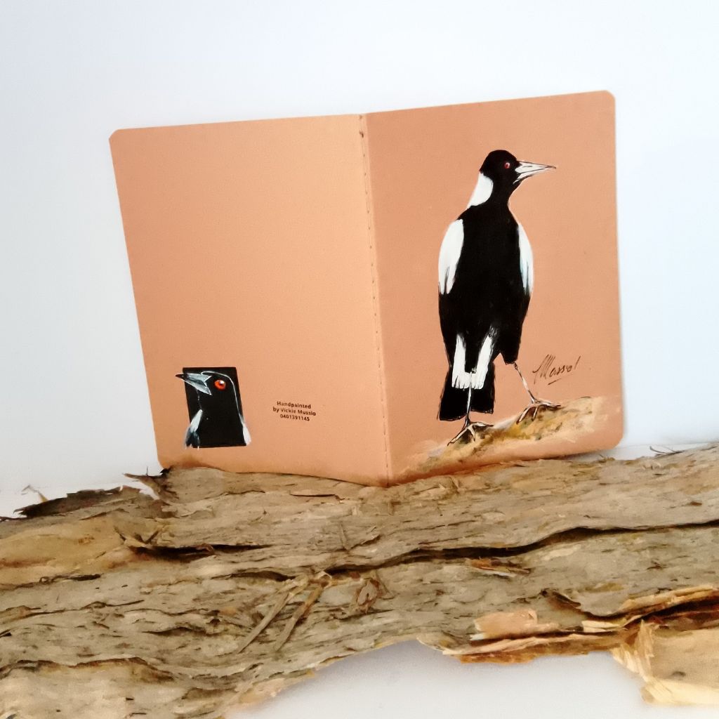 Handpainted Magpie Cotton Bound Notebook -  (custom order)