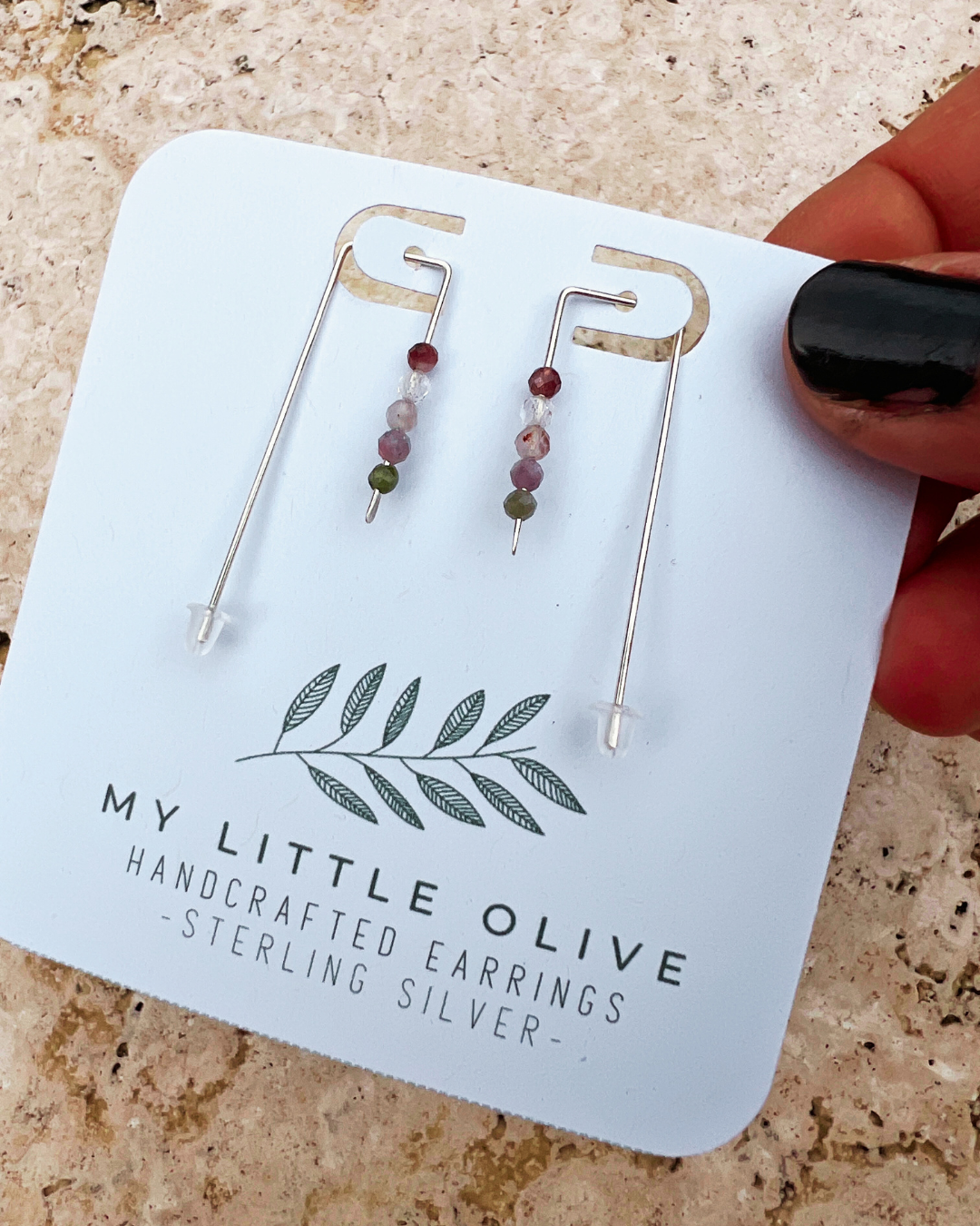 Geometric Threaded Earrings | Sterling Silver | Blue Magnesite | Tourmaline