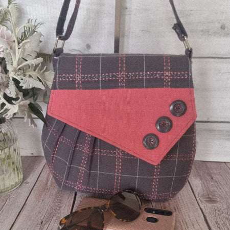 Upcycled Dusty Grey-Brown & Pink Vintage Style Bag