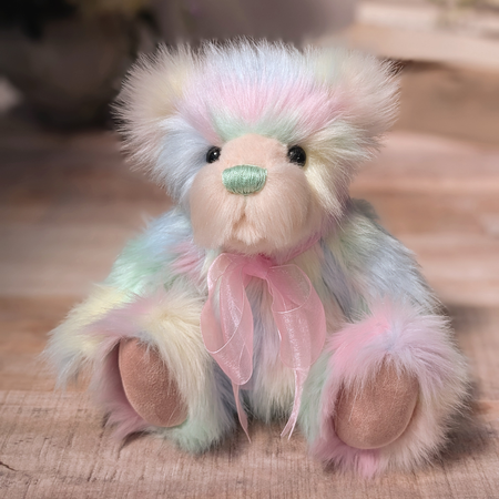 Handmade Pastel Rainbow Teddy Bear: One-of-a-Kind Plush Art