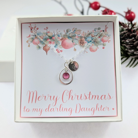 Daughter Sterling Silver Personalized Necklace,Birthstone and Disc