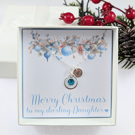 Daughter Christmas Necklace Personalized Disc and Birthstone