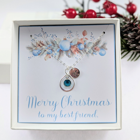 Best Friend Personalized Christmas Necklace Disc Birthstone