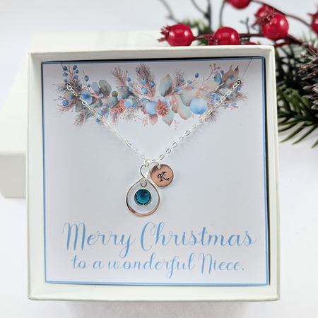 Personalized Christmas Necklace Gift for Niece,Disc Birthstone