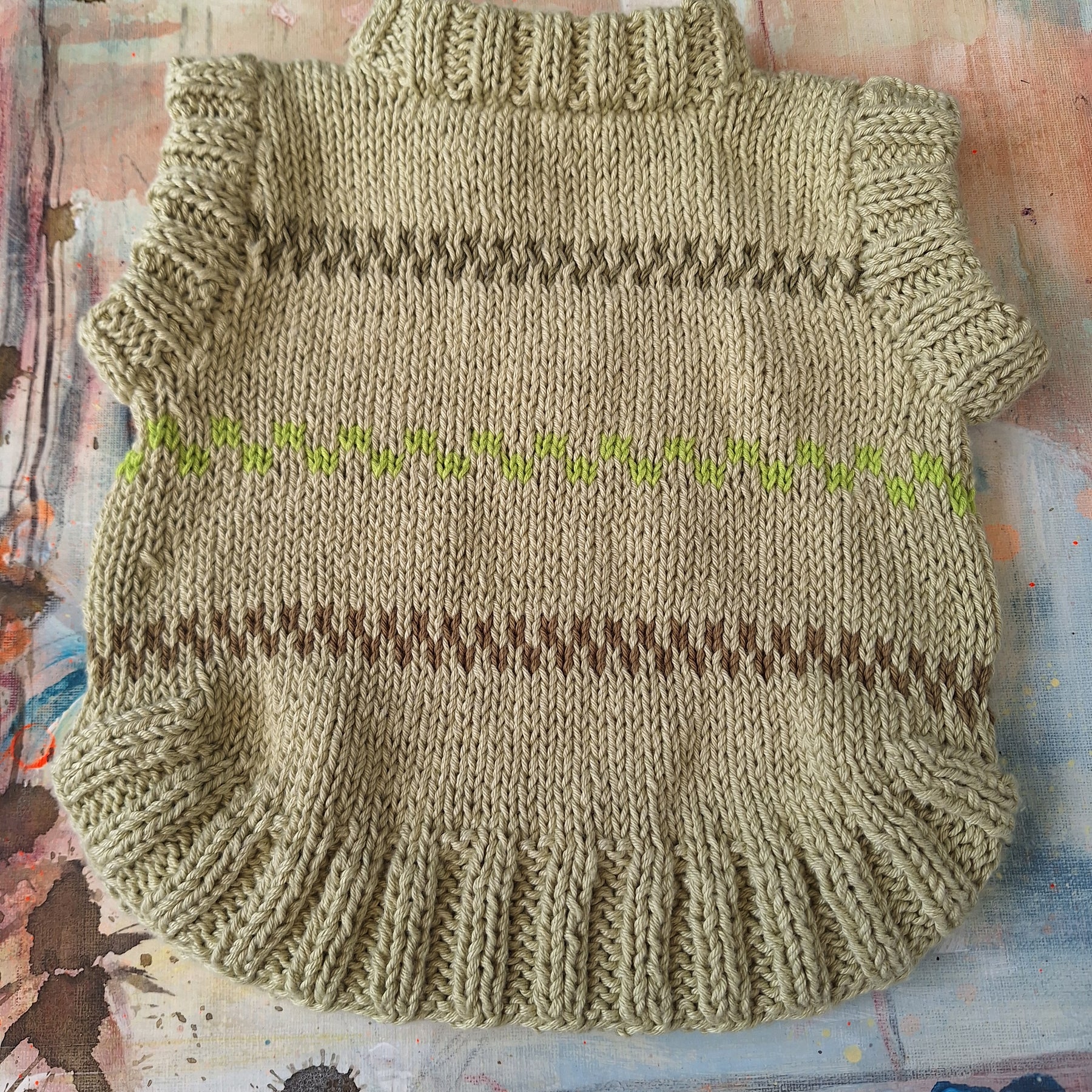 'Pippi Poncho' handknitted Baby Vest 6-12 mths 'Sprout' green