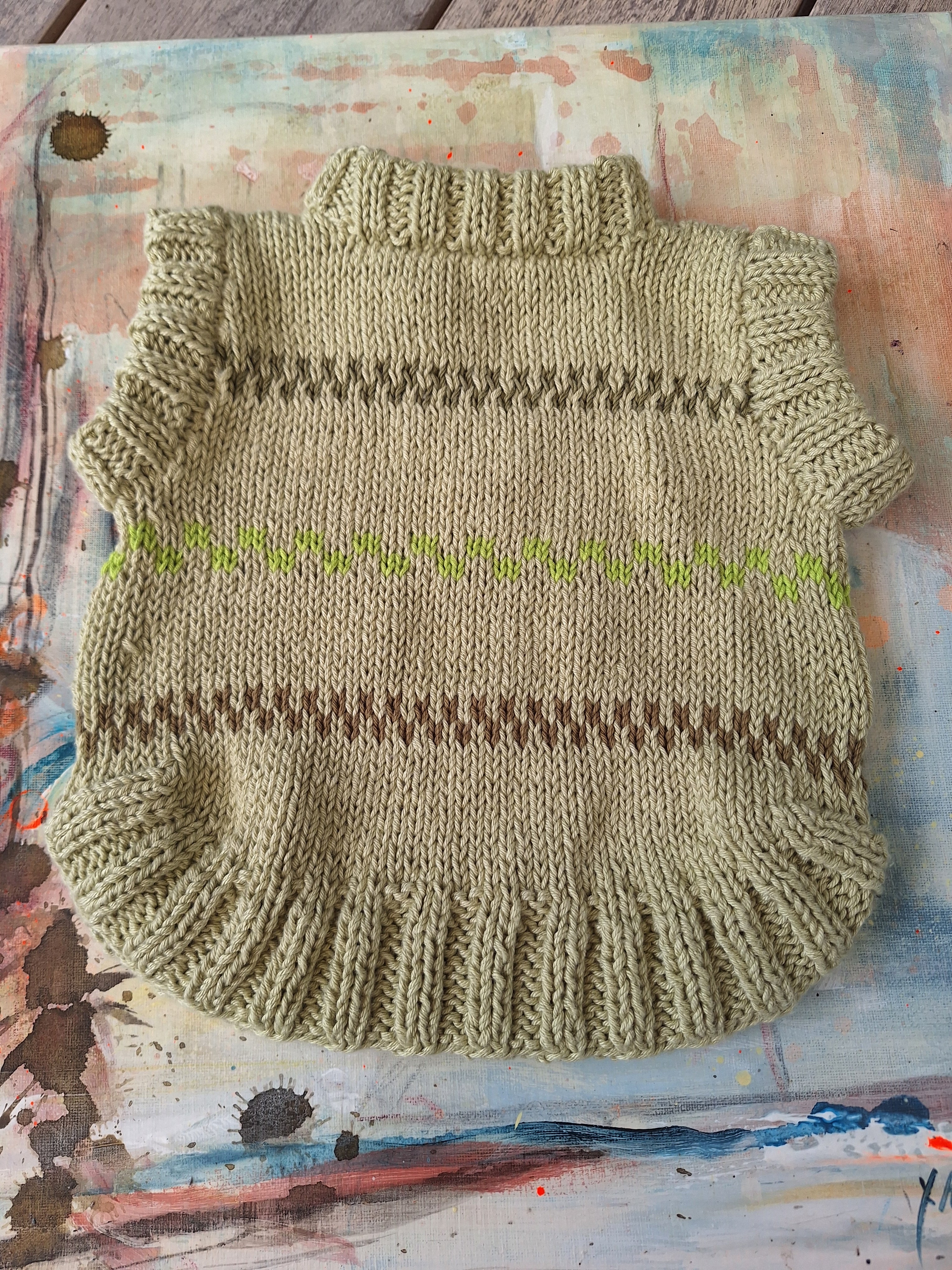 'Pippi Poncho' handknitted Baby Vest 6-12 mths 'Sprout' green
